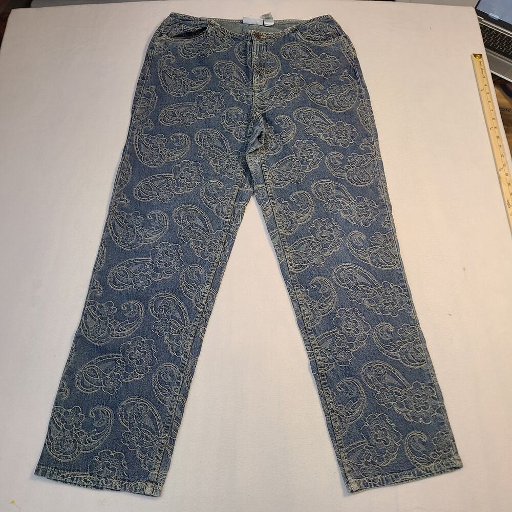 Liz Claiborne Lizwear Jeans Women's Size 14 Blue Paisley Print Straight Leg Pant